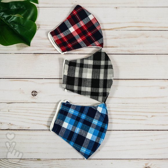 3 PACK MEN FACE MASKS PLAID 100% COTTON FACE MASK - Picture 1 of 2